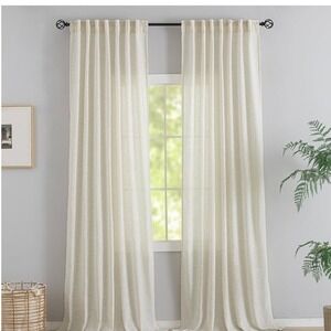 DONREN White Linen Textured Curtains 2 Panels  52" x 102" Light Filtering Drapes